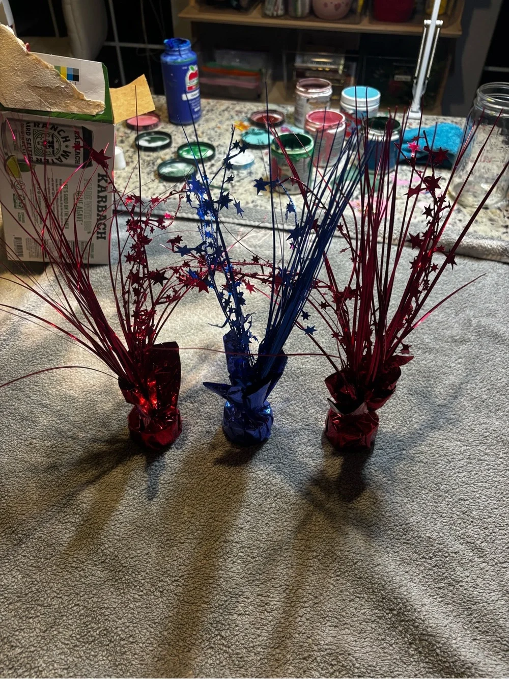 Patriotic Red and Blue Metallic Table Centerpiece (Set of 3) - Unbranded